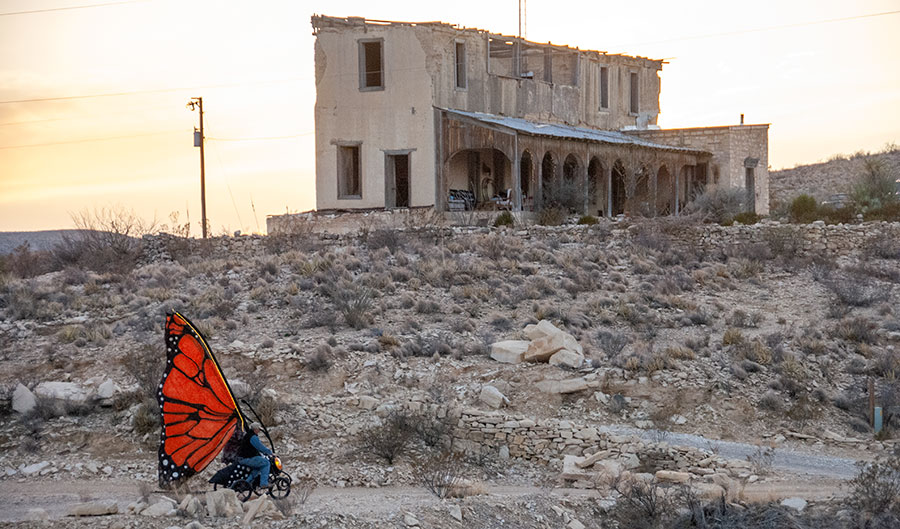 Butterfly bike in front of the Mansion.